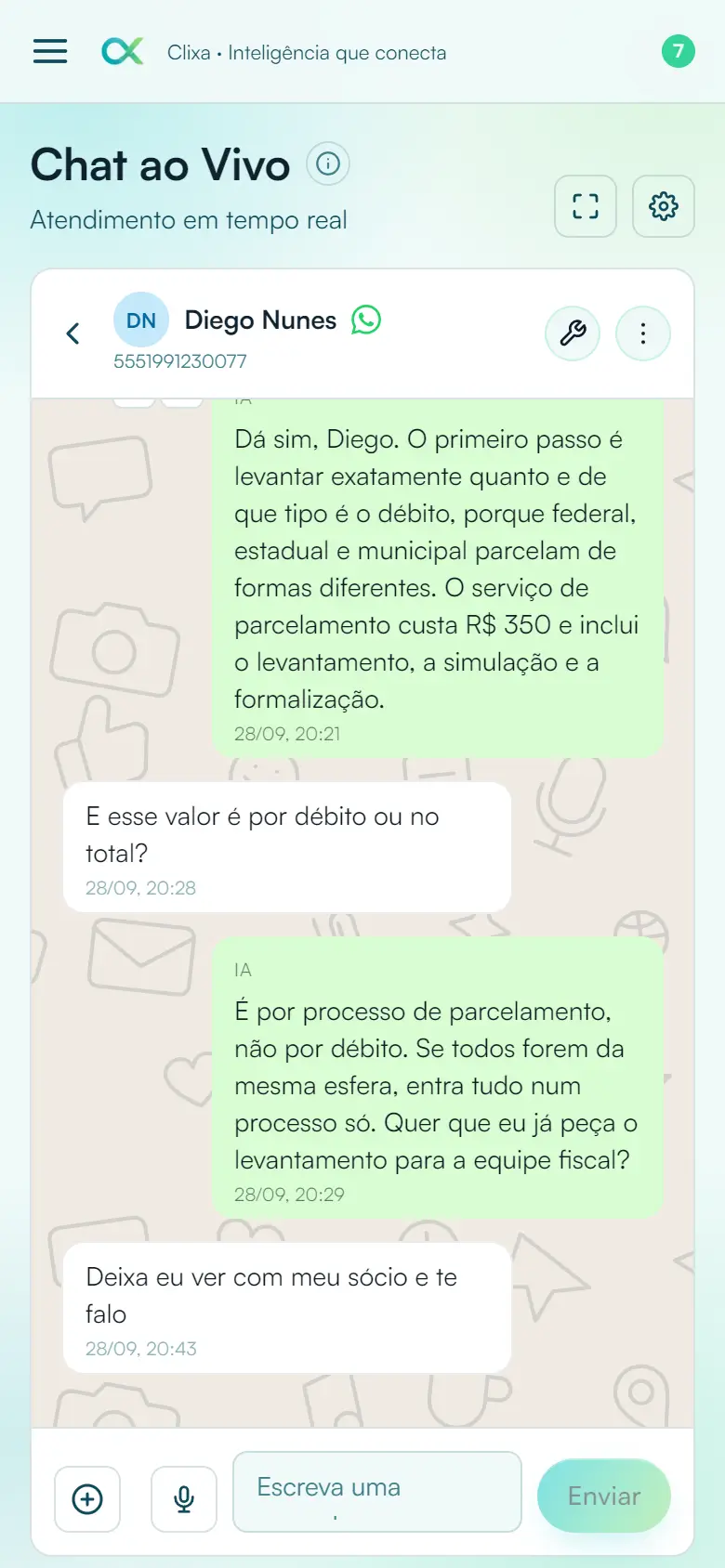 Clixa no celular: a mesma caixa de entrada